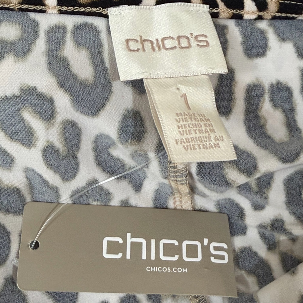 Chico’s Trapeze Leopard Animal Print Stretchy Swing Dress 3/4 Sleeve Size 8 NWT - Picture 8 of 13